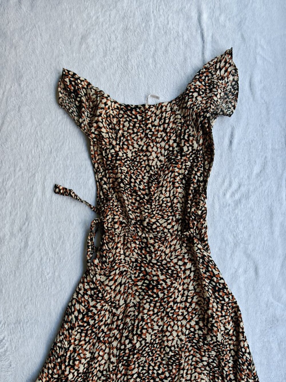 Free People Leopard Print Wrap Mini Dress XS Boho Ruffle Tie Waist Flutter Sleev - Picture 11 of 12
